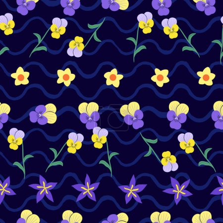 Illustration for Heartsease spring season floral pattern design - Royalty Free Image