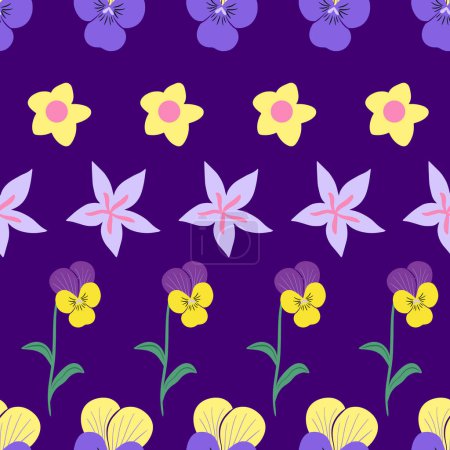 Illustration for Bright pansy heartsease flowers seamless pattern design - Royalty Free Image