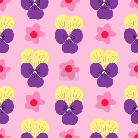 Illustration for Spring flowers pansy heartsease seamless pattern - Royalty Free Image