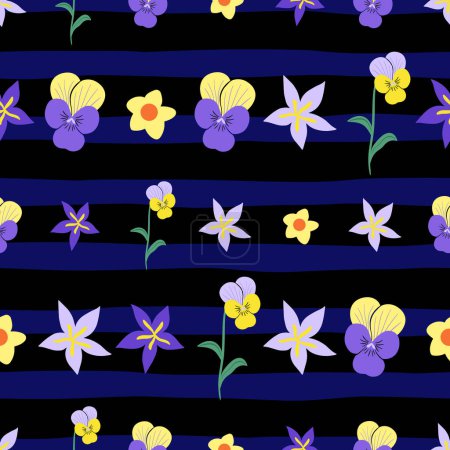 Illustration for Heartsease pattern design illustration on dark blue stripes - Royalty Free Image