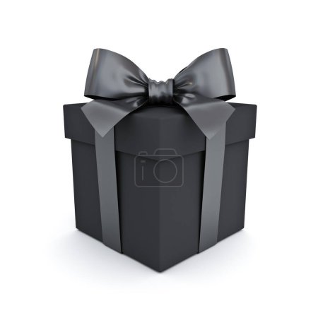 Téléchargez les photos : Coffret cadeau noir ou coffret cadeau avec ruban noir et arc isolé sur fond blanc avec ombre noir vendredi concepts de vente rendu 3D - en image libre de droit