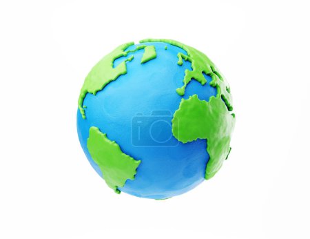 Plasticine cartoon Earth isolated on white background. Earth day design element. 3d render illustration