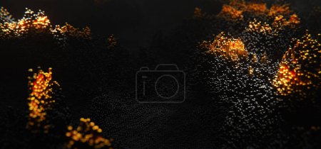 Abstract black cubic landscape technology background with golden lines. Futuristic technology concept background. 3d render