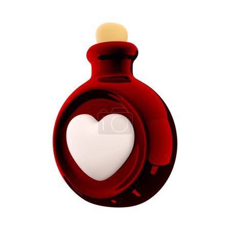Photo for 3d rendering red bottle with love potion icon. Valentines day symbol. 3d render bottle with heart icon. Red bottle with love potion - Royalty Free Image