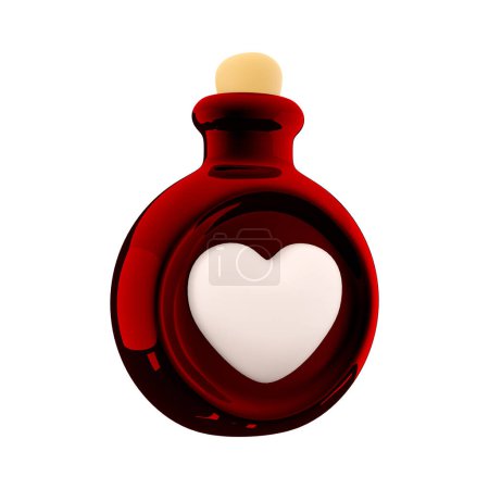 Photo for 3d rendering red bottle with love potion icon. Valentines day symbol. 3d render bottle with heart icon. Red bottle with love potion - Royalty Free Image