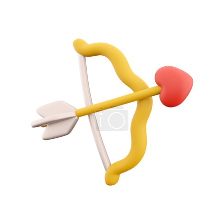 Téléchargez les photos : 3d rendering cupids bow with arrow icon. 3d render arrow heart bow icon. Cupids bow with arrow - en image libre de droit