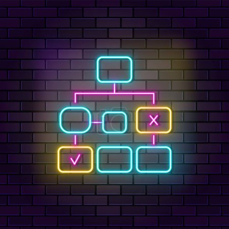 Ilustración de Algorithm, structure, tree neon vector icon on dark wall background. Neon Algorithm, structure, tree vector icon. - Imagen libre de derechos