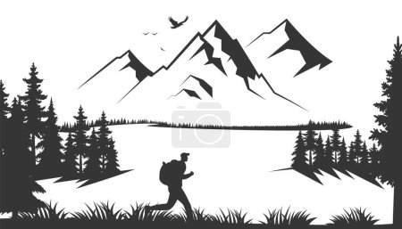 Illustration for Runner silhouette. Skyrunning poster. Extreme sports. Vector Mountain landscape. Outdoor sports - Royalty Free Image