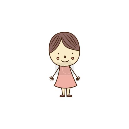 Téléchargez les photos : Enfant vectoriel dessin animé avec icône de vêtements roses. Fille vectorielle avec icône de cheveux bien soignés. - en image libre de droit