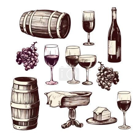Téléchargez les illustrations : Vignoble vecteur icône de production de vin eps10. Vecteur dessiné à la main ébauche vin fabrication croquis fermentation raisin boisson icône eps10. - en licence libre de droit