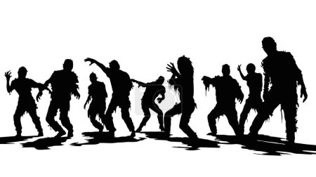 Téléchargez les photos : Vecteur un ensemble de silhouettes zombies. zombies de marche vectorielle. zombies avec leurs ombres vecteur illustration sur fond blanc. - en image libre de droit