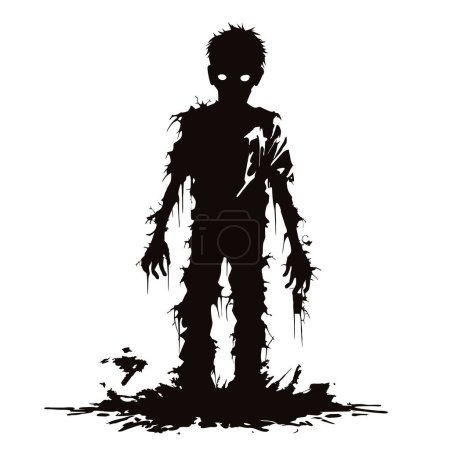 Ilustración de Vector zombi silhoutte. zombie espeluznante de pie. zombie enojado con ilustración vectorial hueco oscuro sobre fondo blanco. - Imagen libre de derechos