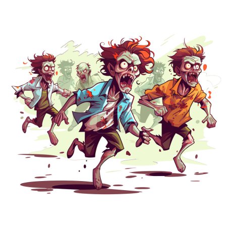 Ilustración de Vector corriendo zombies. zombis ambulantes. un conjunto de zombies escapar ilustración vectorial sobre fondo blanco. - Imagen libre de derechos