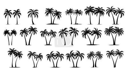 Ilustración de Este conjunto de detalladas ilustraciones de silueta de palmeras y cocoteros en negro es perfecto para añadir un toque de paraíso tropical a sus proyectos de diseño. - Imagen libre de derechos