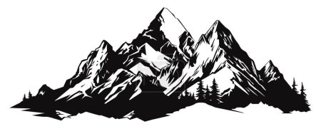 Téléchargez les photos : Illustration de nature vectorielle dessinée à la main avec montagnes et forêt en première vue. Utilisation pour les voyages et la nature fond et carte - en image libre de droit