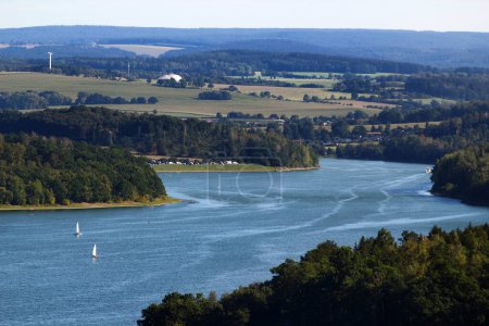 Photo for The Poehl dam on river Trieb near the town of Plauen in Saxony, Germany. Known as the Vogtland Sea, it is a popular place for summer vacations. - Royalty Free Image