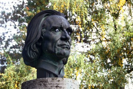 Photo for Bayreuth, Germany - October 13, 2023: Bust of a Hungarian composer Franz Liszt near the Bayreuth Festival Theatre, built by Richard Wagner. - Royalty Free Image