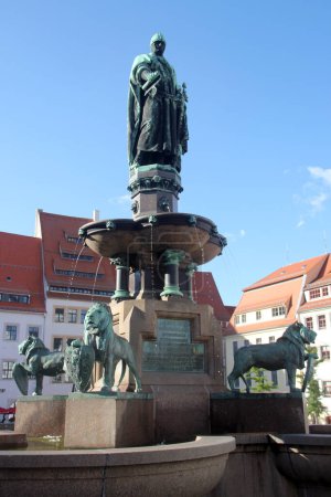 Photo for Freiberg, Germany - August 9, 2023: Monument to the city founder Otto the Rich on the Upper Market Square of Freiberg, a university and former mining town in Ore mountains region of Saxony - Royalty Free Image
