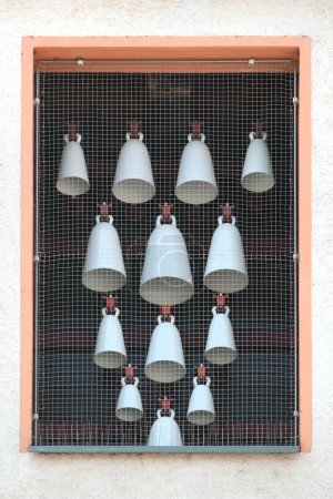 Bells of a carillion on a church tower, Germany