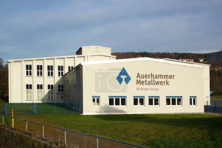 Photo for Aue-Bad Schlema, Germany - March 26, 2024: Auerhammer Metalworks, a cladding and cold rolling company that processes nickel-based alloys, the European market leader for thermobimetal. - Royalty Free Image