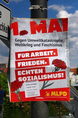 Photo for Bamberg, Germany - May 12, 2024: Election poster of MLPD, or Marxist-Leninist Party of Germany in Bamberg, Bavaria - Royalty Free Image