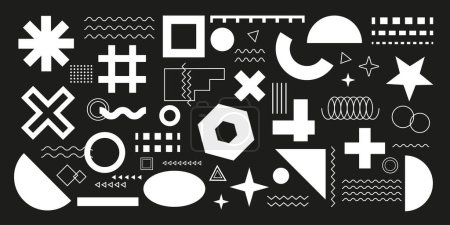 Illustration for Vector set of abstract geometric y2k shapes and lines, retro geometric forms, decorative design flat elements. - Royalty Free Image