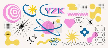 Photo for Trendy Y2K set of abstract retro elements, signs and symbols. Decorative vector objects in 2000s aesthetics. - Royalty Free Image