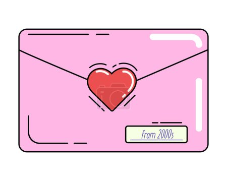 Illustration for Pink old-fashioned love letter from 2000s, decorative art for trendy Y2K aesthetic, retro drawing, vector design element. - Royalty Free Image