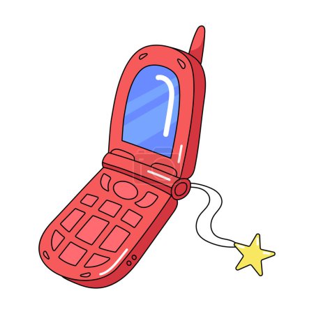 Ilustración de Teléfono móvil anticuado rojo, arte decorativo para la estética moderna de Y2K, tecnología retro, elemento de diseño vectorial. - Imagen libre de derechos