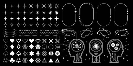 Photo for Collection of Y2K graphic elements, frames and design objects. Retro vector black and white graphics. - Royalty Free Image