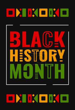 Photo for Black History Month banner with ethnic decoration, bright colors and white line and text on a black background. - Royalty Free Image