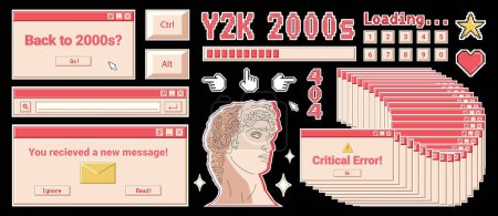 Photo for Trendy Y2K banner with retro computer windows, greek sculpture, pixel shapes and text, design elements set in 2000s aesthetic. - Royalty Free Image