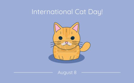 Ilustración de Banner del Día Internacional del Gato con lindo gato plano sobre un fondo azul claro, invitación al Día del Gato, celebración del 8 de agosto. - Imagen libre de derechos
