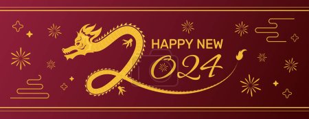 Photo for Chinese New Year 2024 postcard, greeting, invitation, Year of a Dragon card with numbers of the year and drawing of a Chinese Dragon, vector banner. - Royalty Free Image