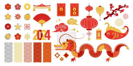 Photo for Chinese New Year design elements set, decorative vector objects, Asian decorative art for postcards, cards, banners, prints. - Royalty Free Image