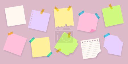 Paper sticker set, vector reminders, templates, colorful square note papers, backgrounds.