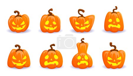 Photo for Halloween pumpkin lanterns, cartoon Jack O Lantern characters, evil symbol of Halloween holiday, decorations, design elements, stickers on a white background. - Royalty Free Image