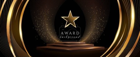 Photo for Award background with golden star, podium and golden decorations, premium luxury backdrop, vector illustration. - Royalty Free Image
