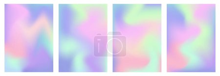 Illustration for Set of retro liquid backgrounds in Y2K aesthetics with holographic effect, vivid blended colors, gradient waves. - Royalty Free Image