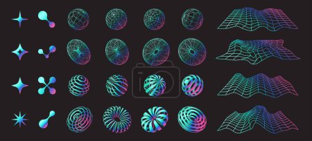 Photo for Set of retro abstract 3d shapes and forms, colorful neon geometric y2k objects, vector illustration. - Royalty Free Image