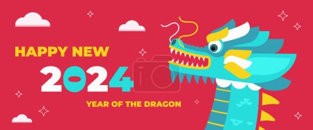 Photo for Chinese New Year banner with Dragon astrology sign, symbol of the 2024 year, celebration poster in a flat graphics, vector illustration. - Royalty Free Image