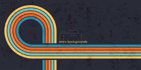 Photo for Retro colorful grunge backdrop with bright stripes, groovy background with scuffed dirty texture, old style abstract and empty banner. Vector illustration. - Royalty Free Image