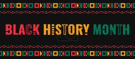 Photo for Black History Month celebration banner with ethnic decoration, bright colors and text on a black background. Vector illustration. - Royalty Free Image