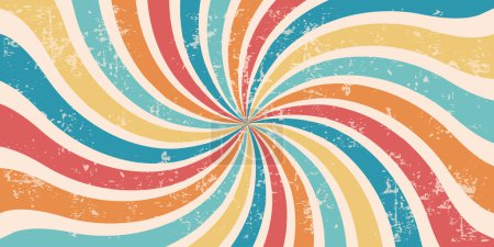 Photo for Retro colorful backdrop with bright swirl stripes, groovy background with scuffed texture, old style abstract and empty banner. Vector illustration. - Royalty Free Image