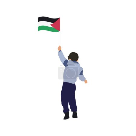 Ilustración de Niño palestino con bandera de país - Imagen libre de derechos