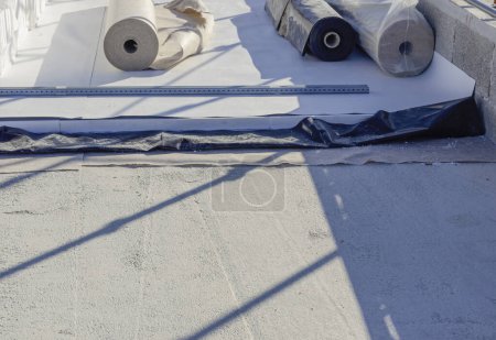 Photo for Stratigraphy of the materials to waterproof a terrace in a new building with the following products - Royalty Free Image