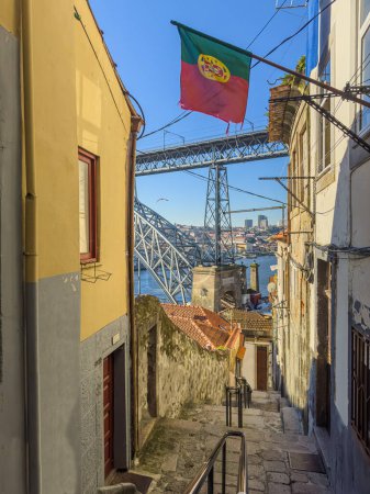 Foto de Narrow streets in Oporto city in Portugal. The historic centre of Porto was designated a UNESCO World Heritage site in 1996. - Imagen libre de derechos