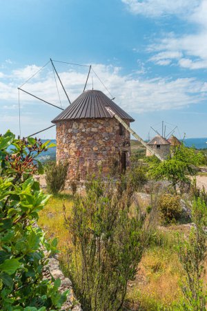 Photo for Stone windmills in Serra da Atalhada, Penacova, Coimbra, Portugal. - Royalty Free Image