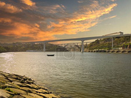 Photo for River beach of Areinho on the bank of Gaia on the Douro river at sunset. Portugal - Royalty Free Image
