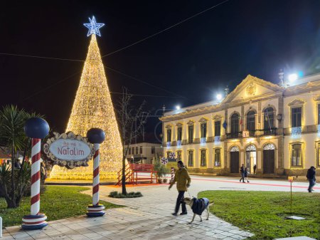 Foto de ESTARREJA, PORTUGAL - 10 DE DICIEMBRE DE 2023 Decoraciones navideñas en las calles de la ciudad. Natalim Mercado de Navidad - Imagen libre de derechos